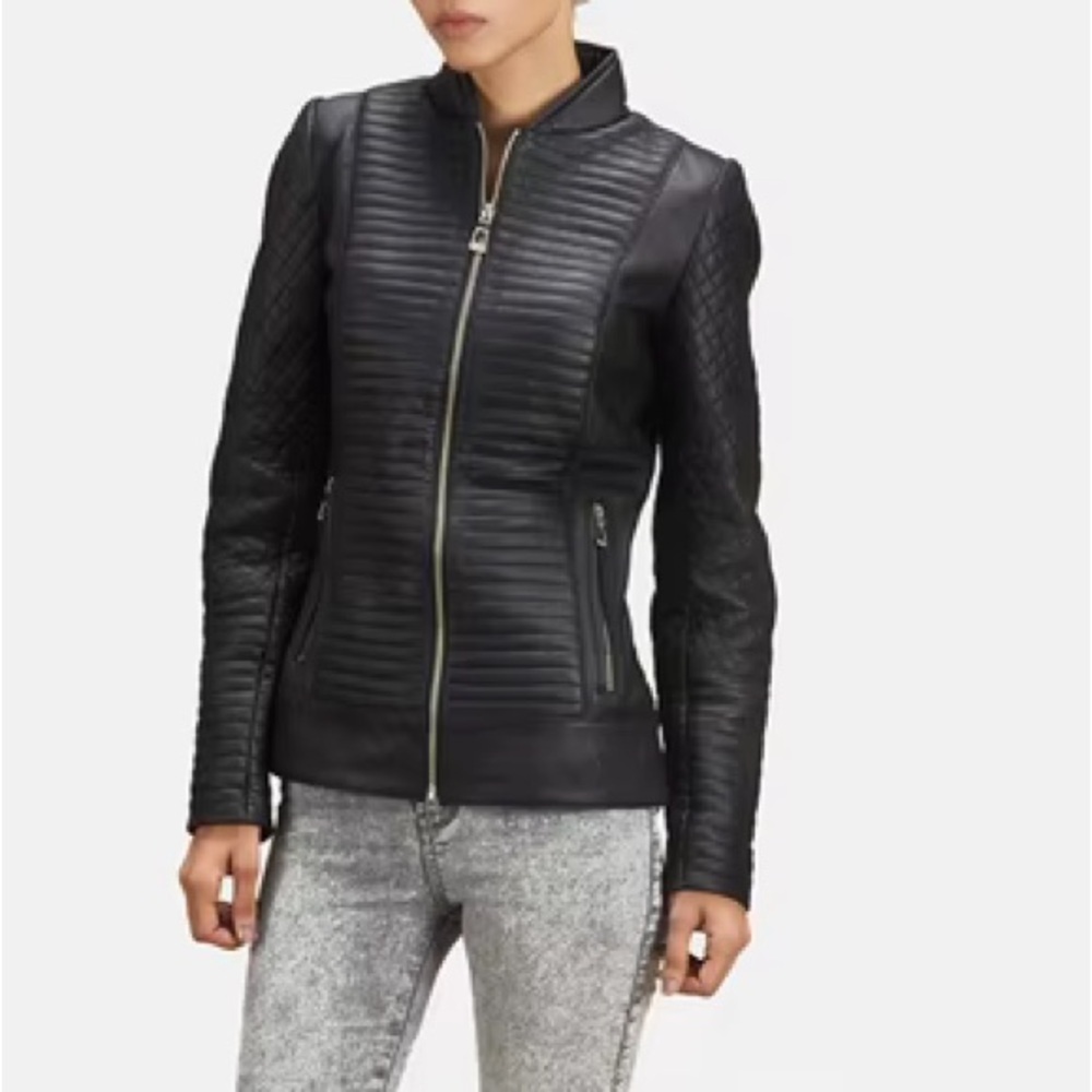 Trouvé Black Leather Moto Jacket Womens Medium Quilted